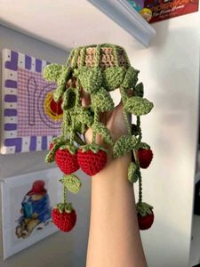 Handmade Crochet Strawberry Plant Decor