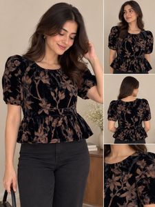Chic Black Floral Velvet Top