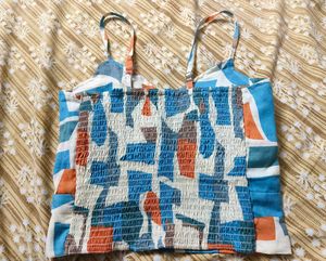 Abstract Print Spaghetti Strap Crop Top