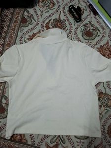 Cream Collared Cropped Top