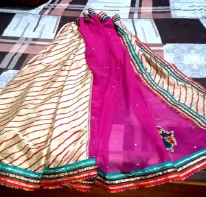 Elegant Pink Striped Saree