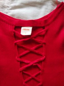 URBANIC Red Lace-Up Knit Dress