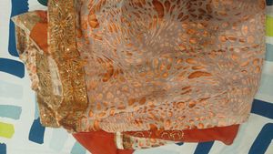Stunning Orange Embellished Saree