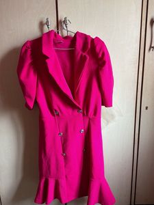 Vibrant Pink Blazer Dress with Ruffles