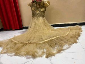 heavy Gold Partywear Ball Gown for tall divas