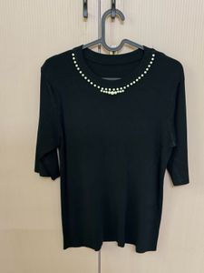 Elegant Black Top with Pearl Embellishment