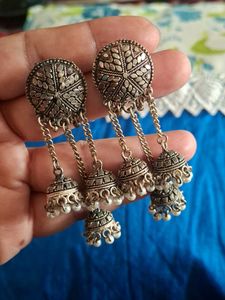 Oxidized Silver Jhumka Earrings