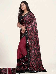 Elegant Maroon & Black Saree