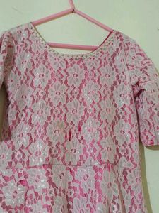 Beautiful Pink Lace Gown with Pearl Neckline