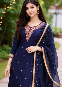 Embroidered Navy Blue suit material