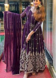 Stunning Purple Embroidered Gown with Dupatta