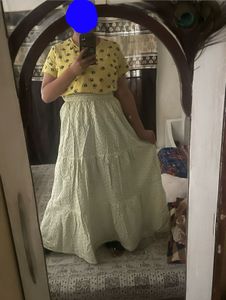 vintage white Light Green Ethnic Skirt❤️✨