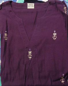 Purple Embroidered Cotton Kurta