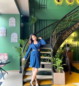 Chic Blue Blazer &amp; Skirt Set
