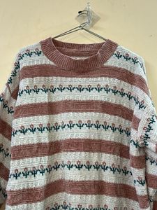 Vintage Floral Striped Knit Sweater