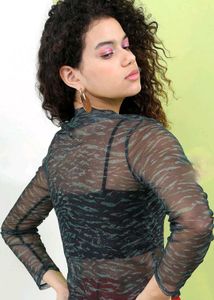 Sheer Green Marble Print Top