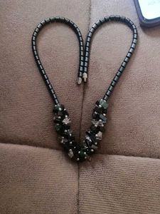2 piece vintage hematite beaded necklace with gree