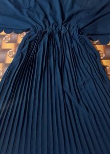 Navy Blue pleated butterfly sleeve dress for women
