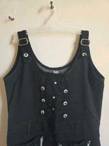 Black Denim Overall Dress