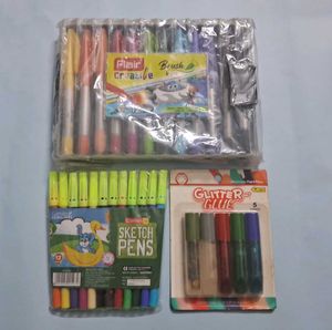 Art Supplies Set Pens and Glitter Glue