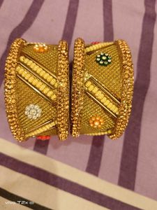 Exquisite Gold Tone Bangles with Embellishments