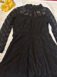 Black Party Lace Mock Neck Dress