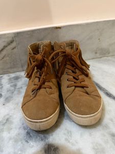 Stylish Brown Suede Fringe Sneakers