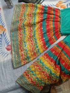 Teal Green Embroidered Sharara Suit