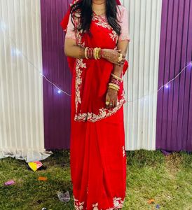 Red pure zardosi work saree