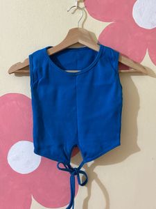 Blue Tie-Front Sleeveless Top