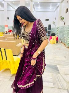 Elegant Purple Velvet Lehenga Set