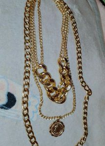 Layered Gold Chain Necklace with Coin Pendant