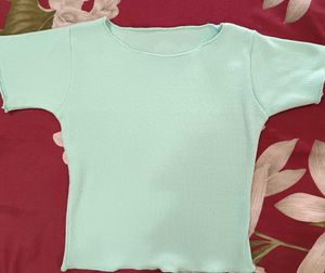 Light Blue Ribbed Lettuce Hem Top