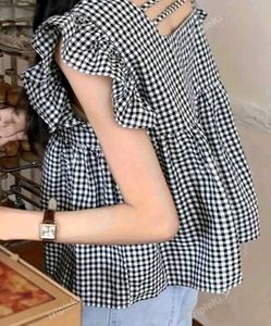 Gingham Ruffle Sleeve Top