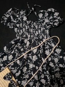 Cute Floral Print Puff Sleeve Dress
