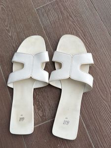 White H-Strap Flat Sandals