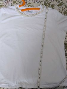 Classic &amp; Chic -Pearl Embellished White T-Shirt