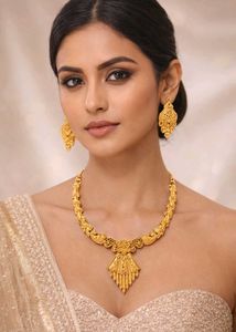 Exquisite Gold Necklace and Earring Set