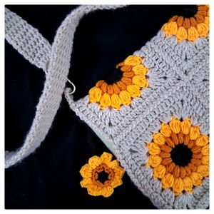 Handmade Crochet Sunflower Sling Book Cover