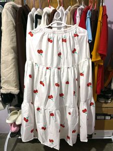 Cute Cherry Print Maxi Skirt 🤍🍒