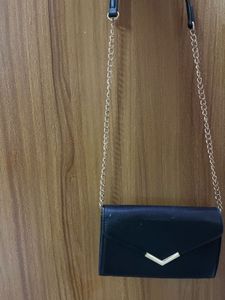 Chic Black Clutch with Gold Chain