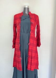 Red Tasseled Kurta with shrug