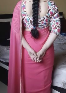 Elegant Pink Saree with Pearl Detailing