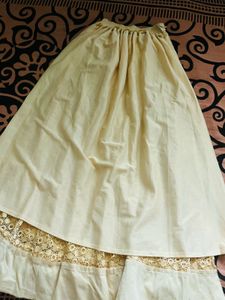 Cream Lace Flared Skirt with White Border – Elegan