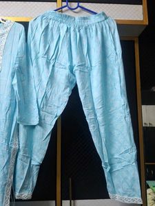 Sky Blue Kurta Set with White Embroidery