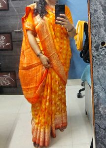 pure khaddi chiffon yellow lahariya banarasi Saree
