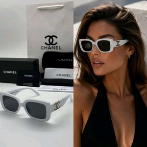 Chanel White Rectangular Sunglasses FOR WOMEN