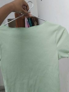 Light Green Ribbed Button-Up Top