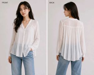 Sheer White V-Neck Long Sleeve Top