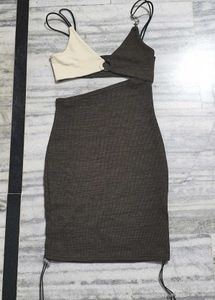 Two-Tone Ribbed Cut-Out Mini Dress
